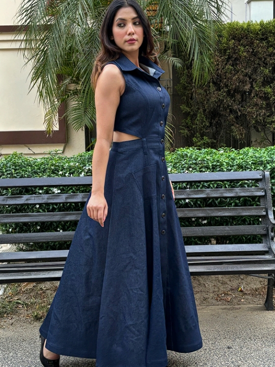 Vintage long dress with back cut 