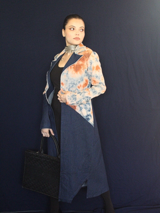 Long denim Tie dye Coat 